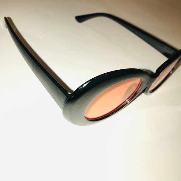 Vintage 90s Y2K Thick Oval Sunglasses Black Red Tinted Lens Retro Cyber Y2K Goth main image 5